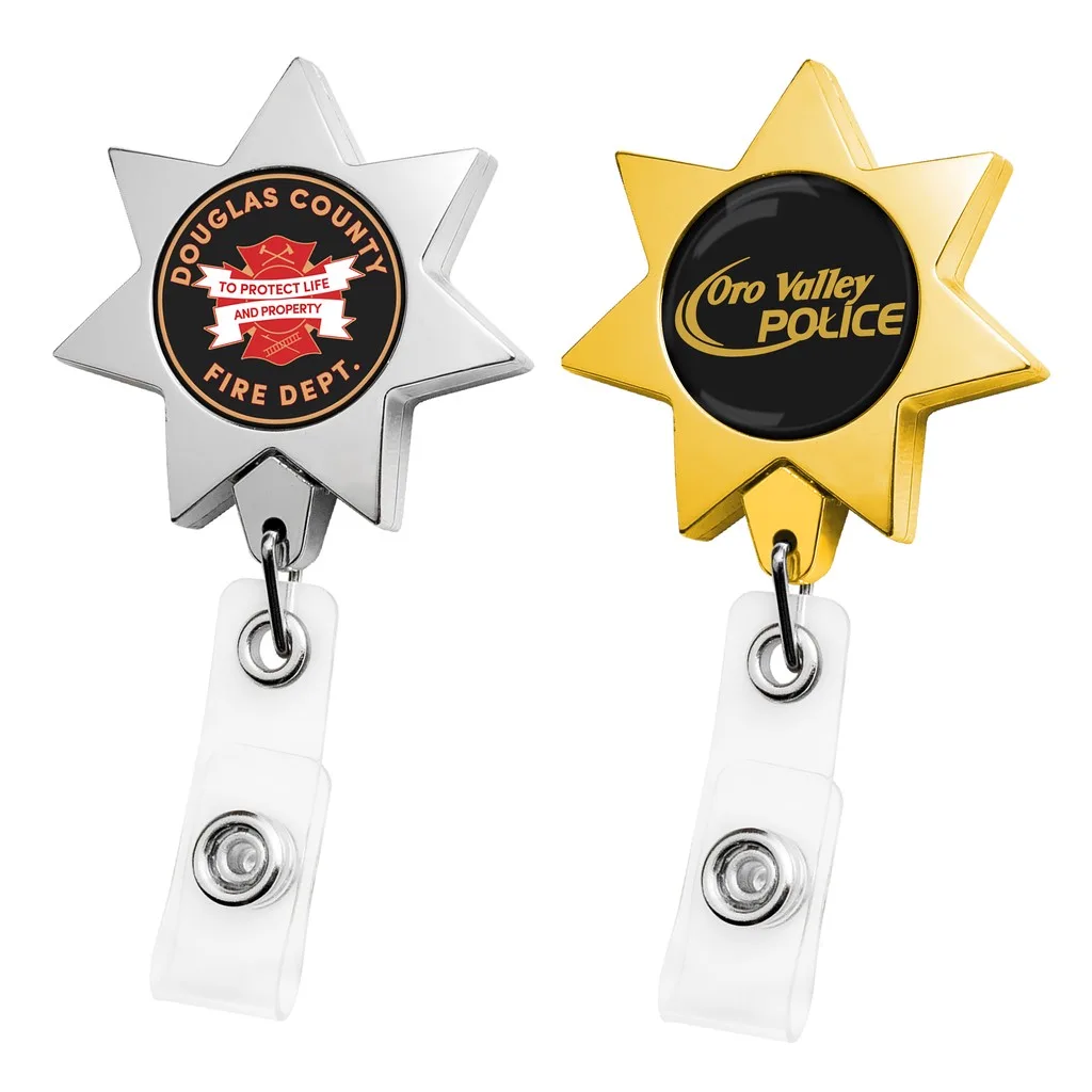 Metallic Finish 7 Point Star Retractable Badge Reel