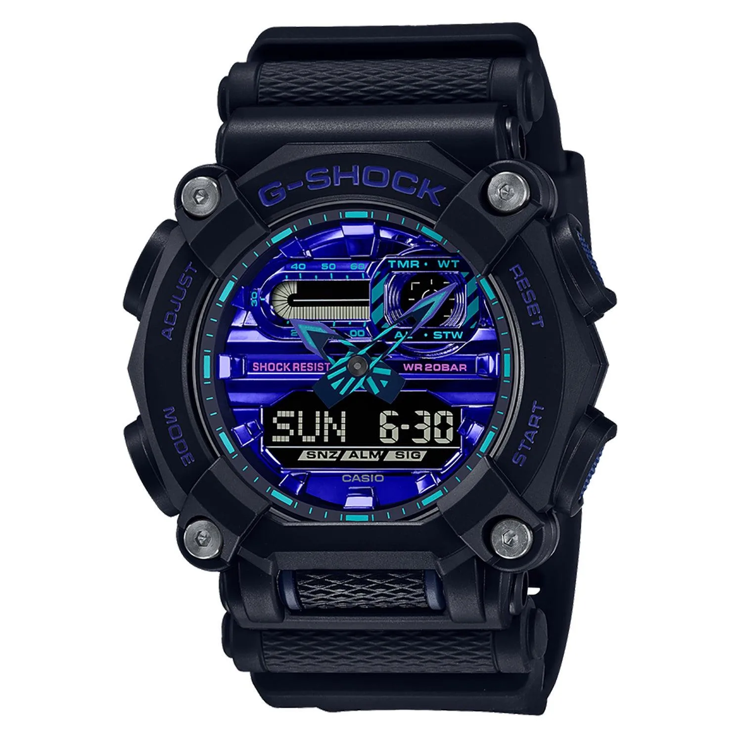 G-Shock Mens Virtual Reality Black Resin Watch Blue Violet Dial