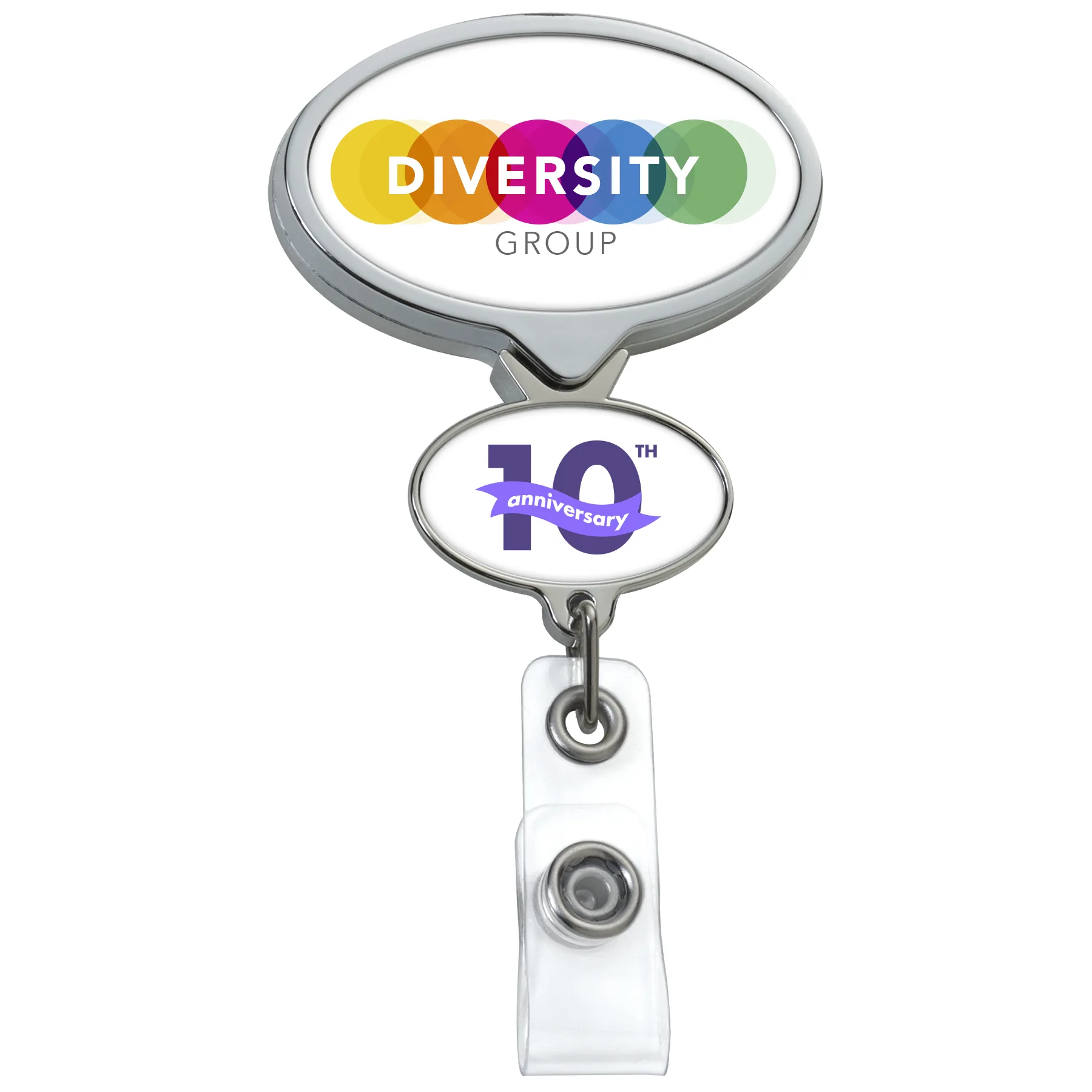 Chrome Double Up Oval Retractable Badge Reel view 4