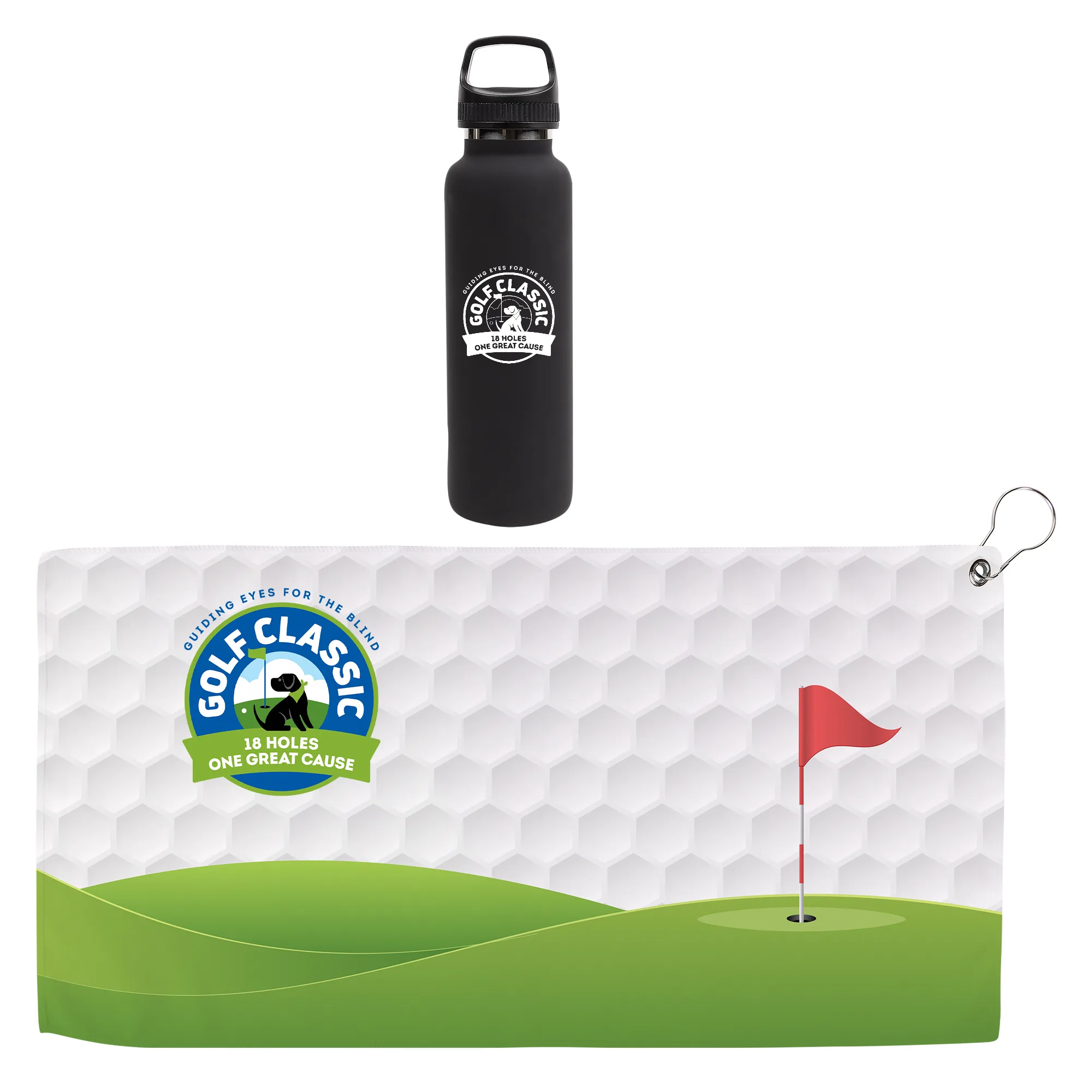 Hole in One 20 Oz. Satin Stainless Steel Insulated Bottle & Golf Towel Gift Set view 2