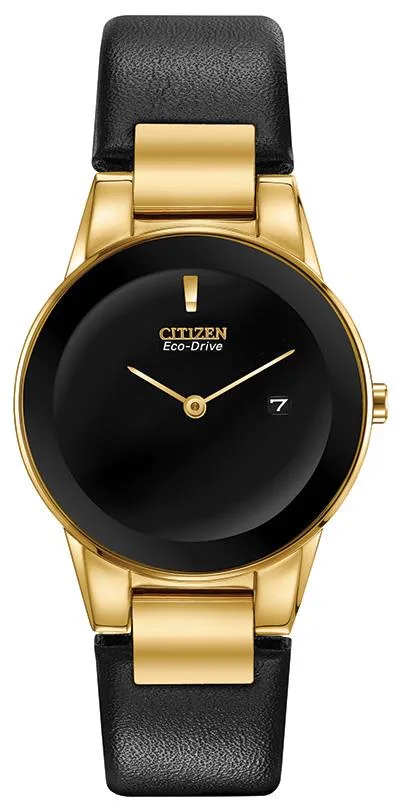 Citizen Watch Ladies' Eco-Drive Watch, Gold-Tone w/Black Leather Strap
