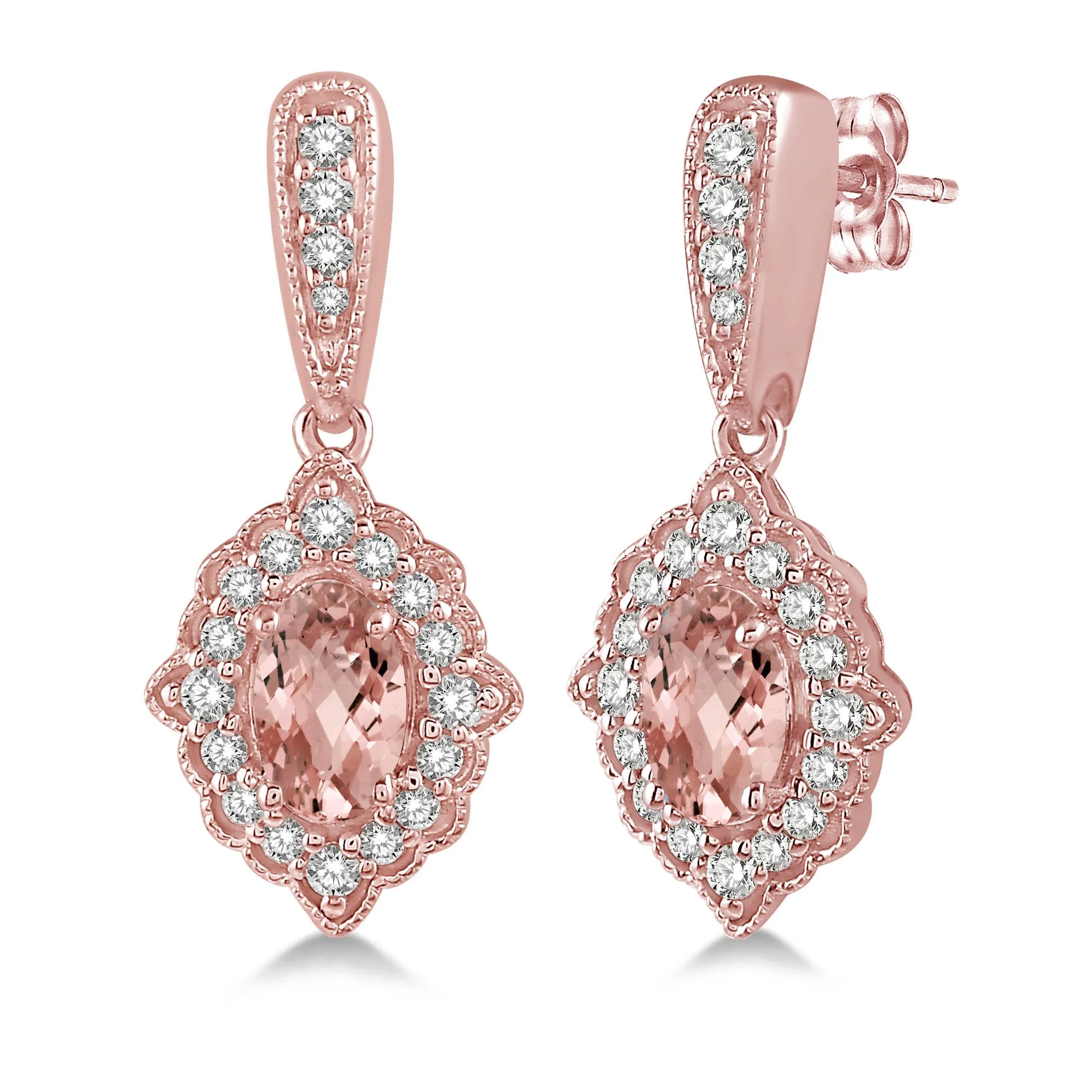 Jilco Inc Morganite And Diamond Earrings - 5x3mm
