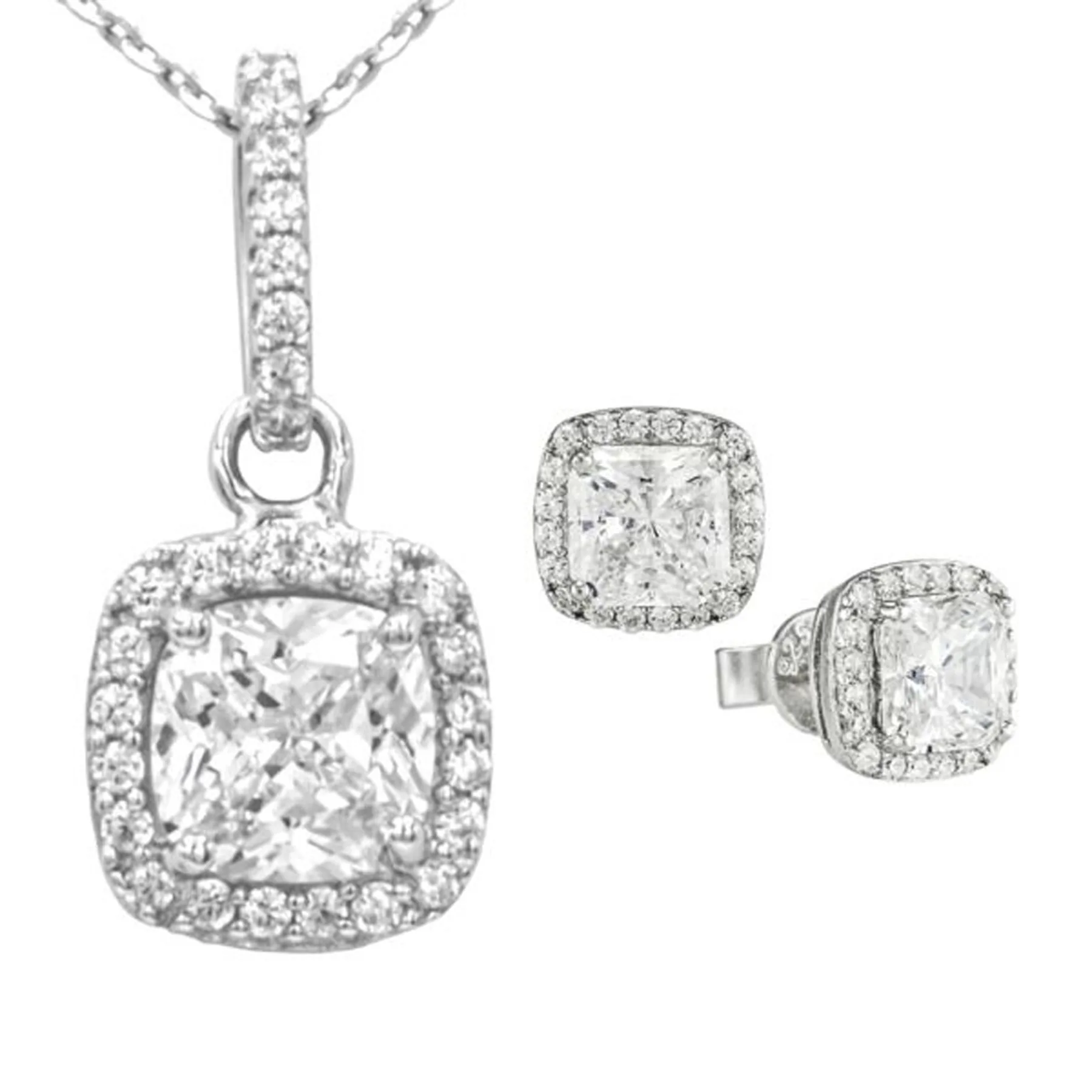 Antwerp Cushion Halo Earrings and Necklace Set