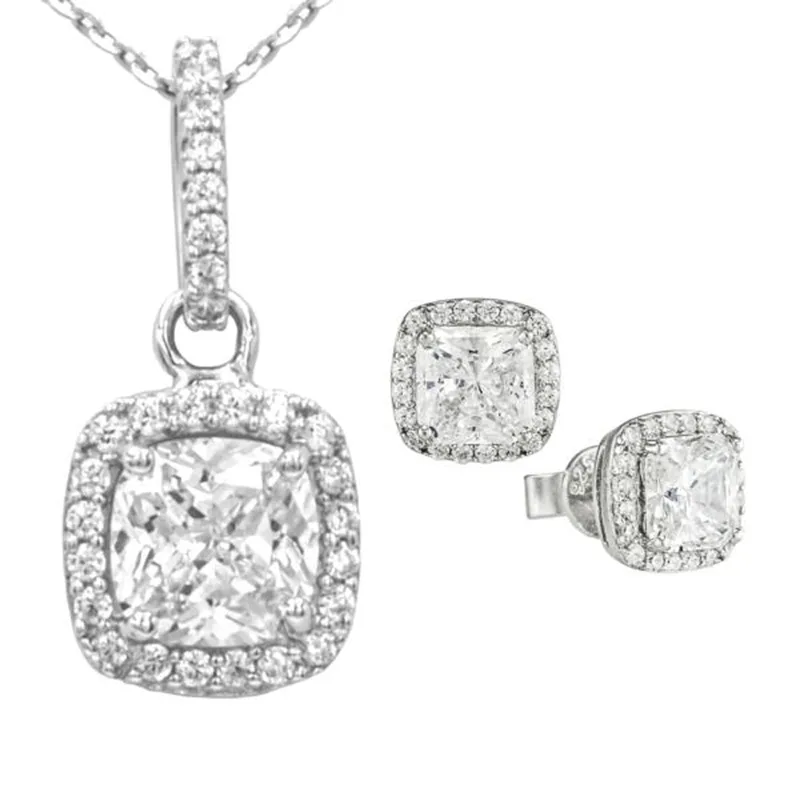 Antwerp Cushion Halo Earrings and Necklace Set