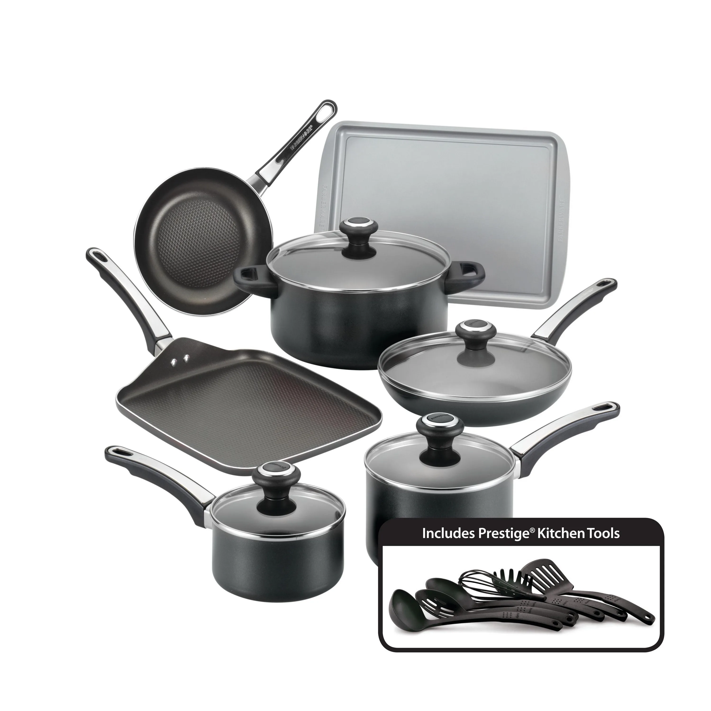 Farberware 17 Piece High Performance Black Nonstick Cookware Set