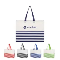 Non-woven Horizontal Stripe Tote Bag — White With Black