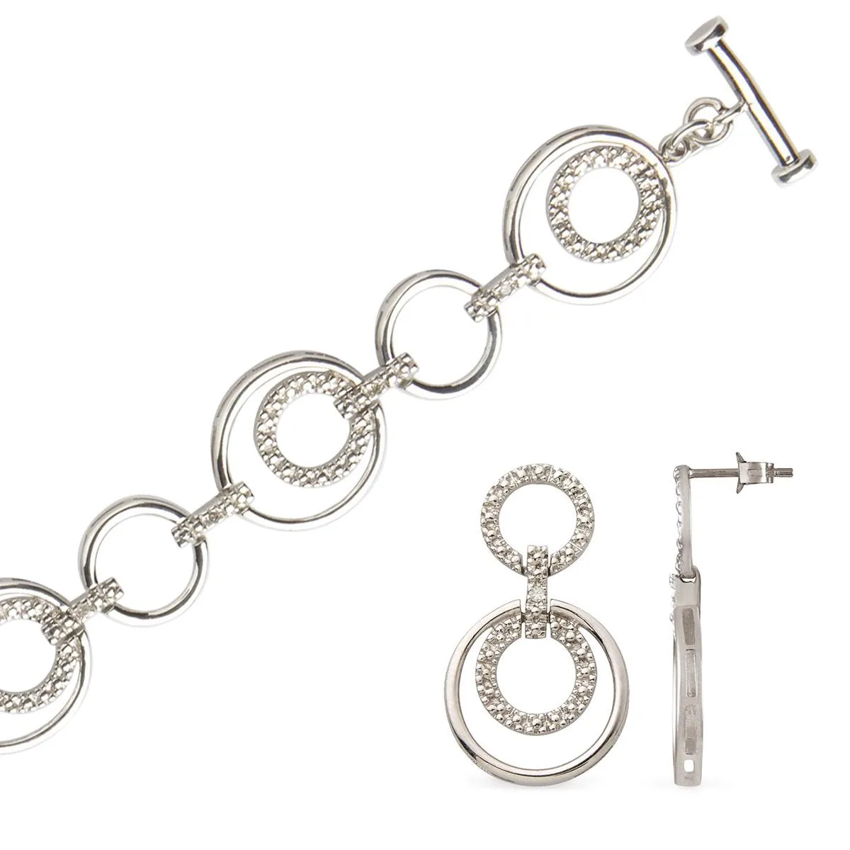 Jilco Inc Diamond Bracelet & Earring Set - Sterling Silver