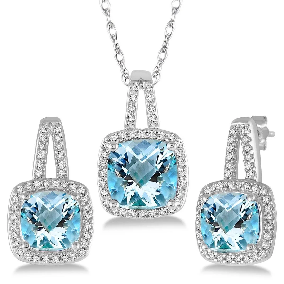 Jilco Inc Aquamarine And Diamond Earring And Necklace Set