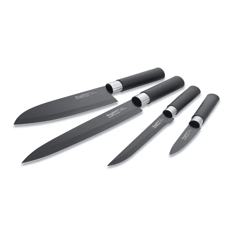BergHoff Essential 4Pcs Ceramic Coated Knife Set, Black