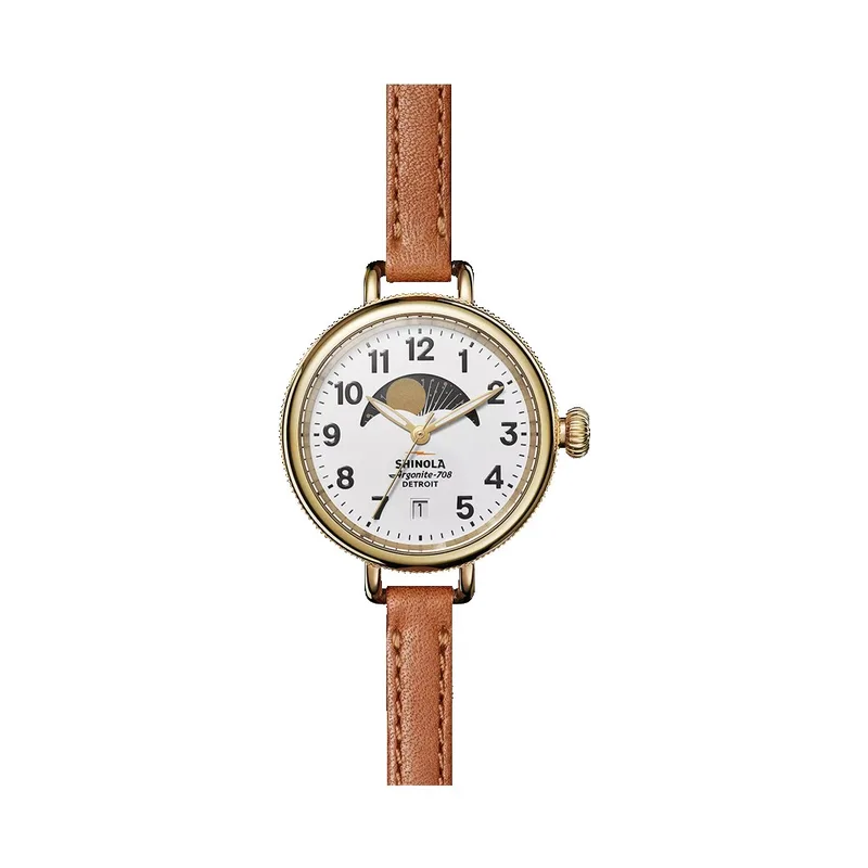 Shinola The Birdy Moon Phase Women's Leather Strap Watch