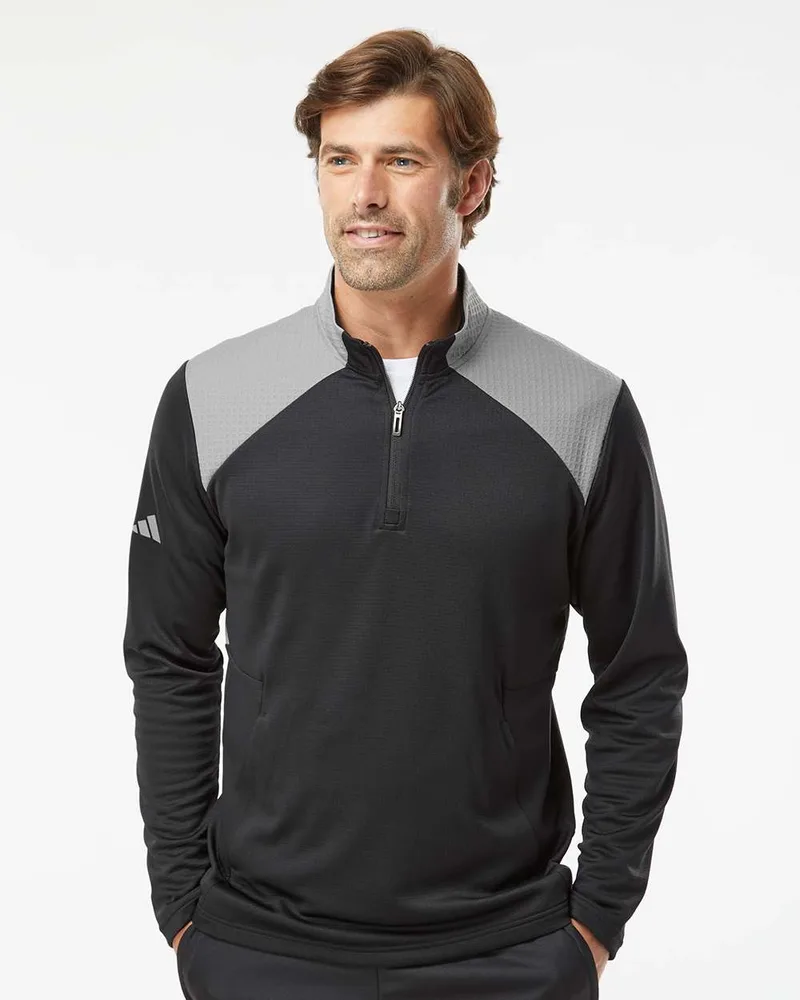 Adidas® Textured Mixed Media Quarter Zip Pullover