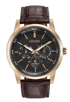 Citizen® Men's Corso Eco-Drive® Watch w/Brown Leather Strap & Rose Gold-Tone Case
