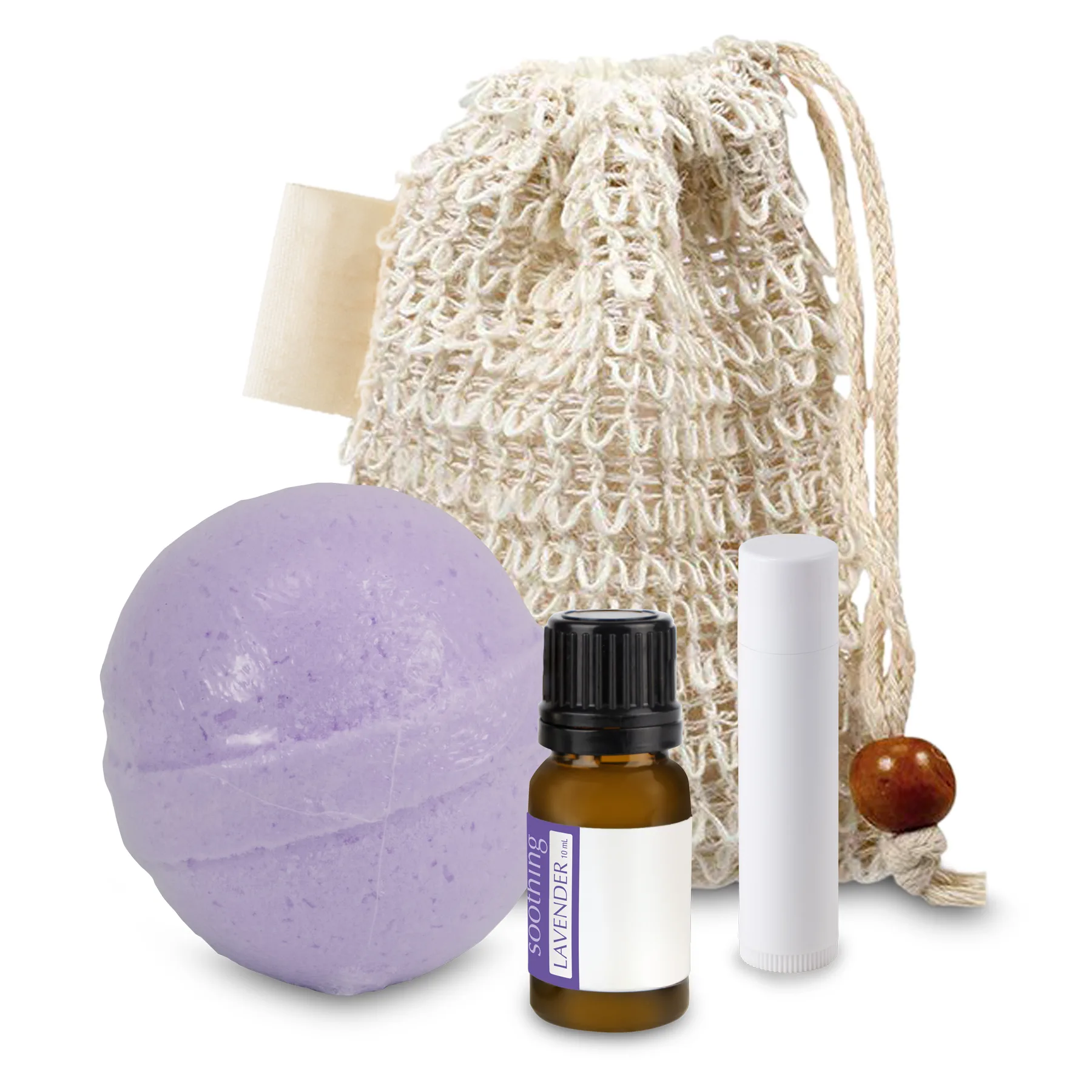 Loofah Bag with Bath Bomb, Essential Oil, and Lip Balm view 2