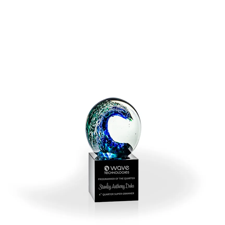 Swell Art Glass Sphere Award - Black Cube