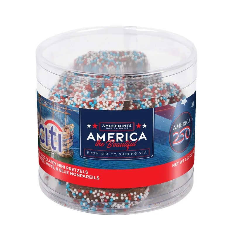 America 250- Round Acetate-Patriotic Nonpareil Mini Pretzels
