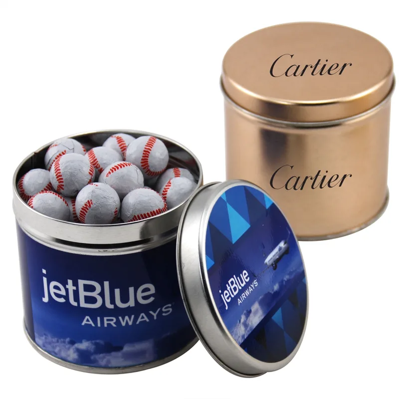 Round Tin w/Chocolate Baseballs