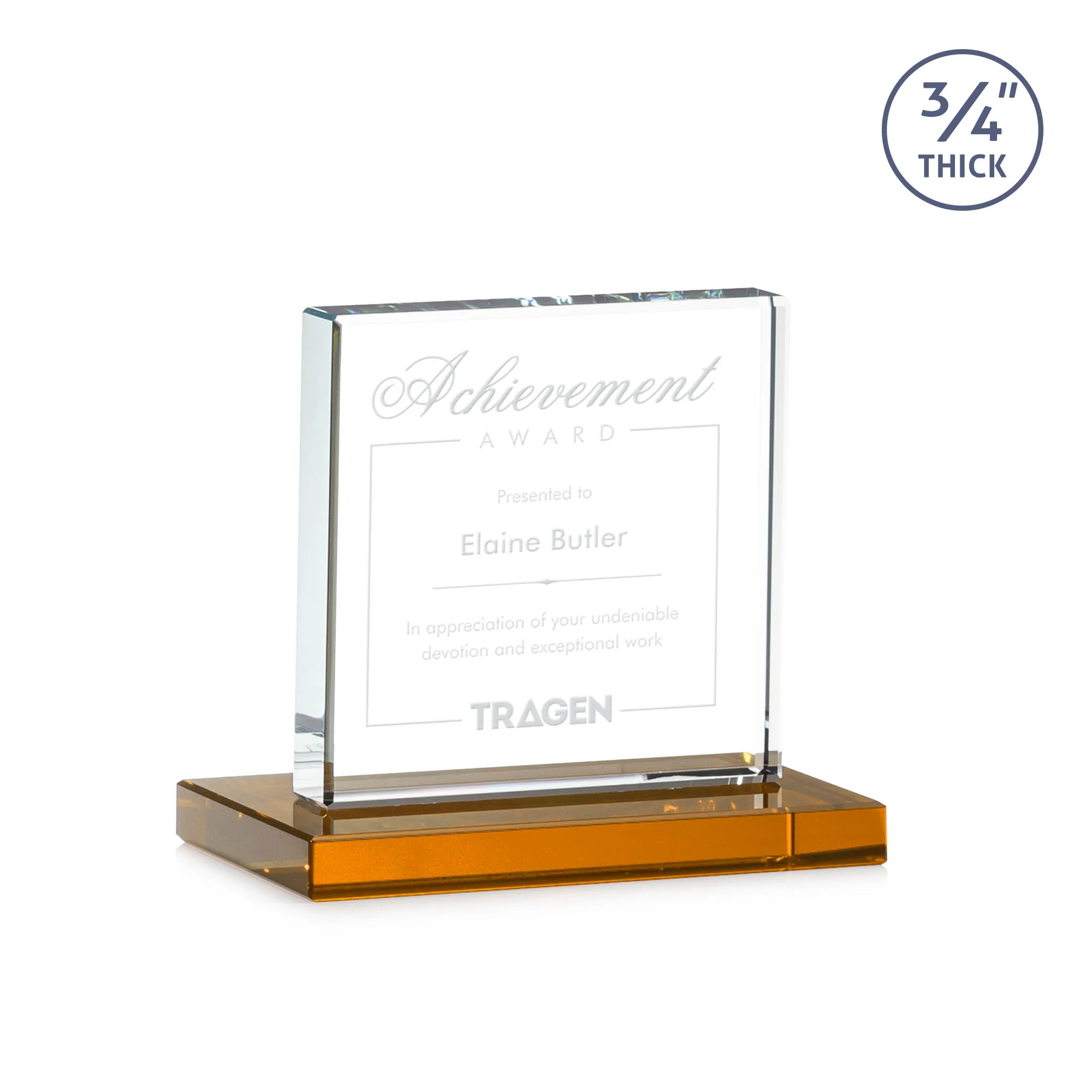 Deep Etch, Standard base, Amber, 5" x 4.375" x 3"