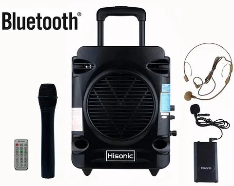 Hisonic® Rechargeable Portable PA System w/VHF Wireless Mics