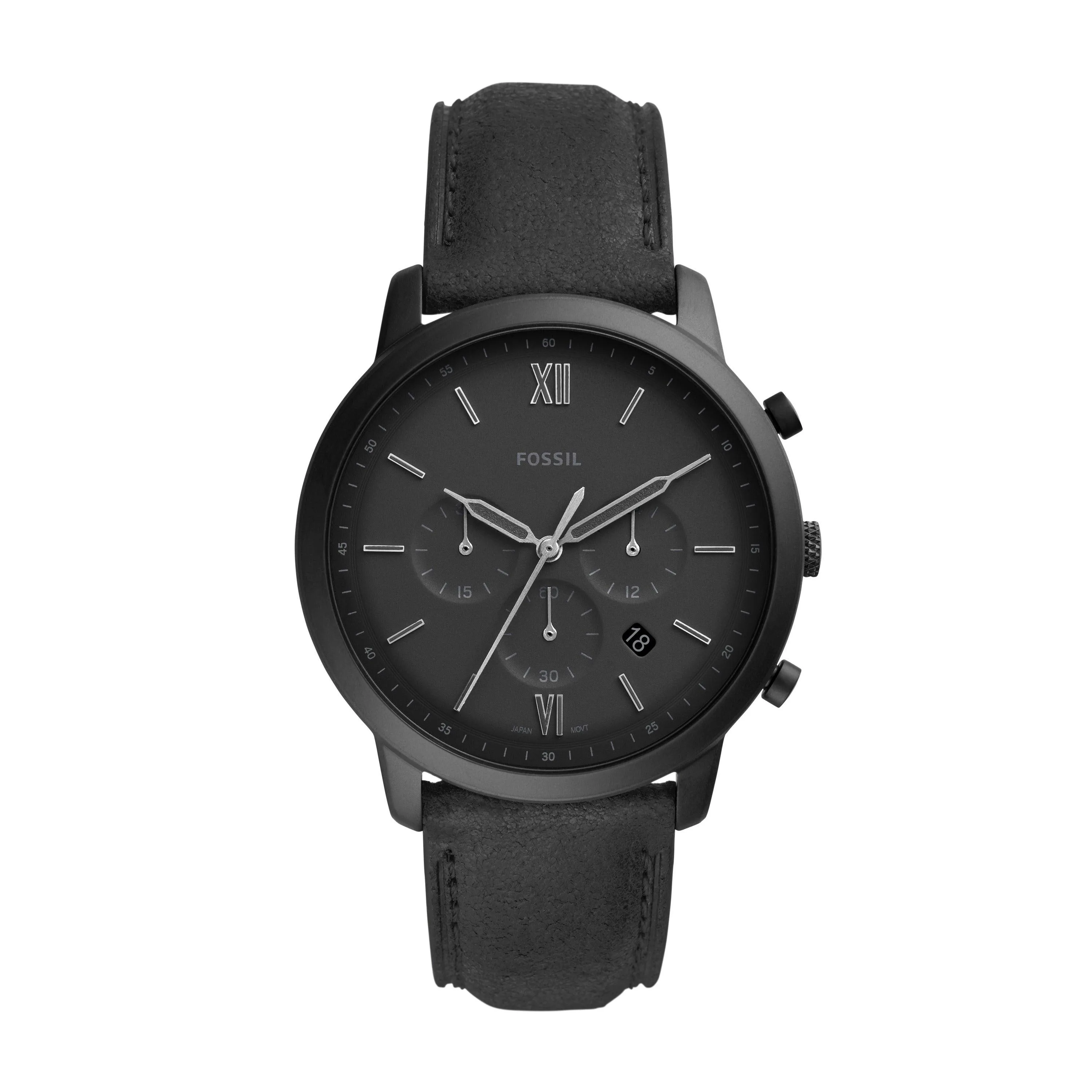 Fossil Mens Neutra Chronograph Black Leather Strap Watch Black Dial