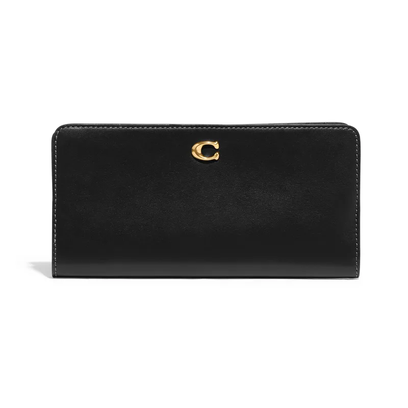 COACH® Smooth Leather Skinny Wallet - Black/Brass