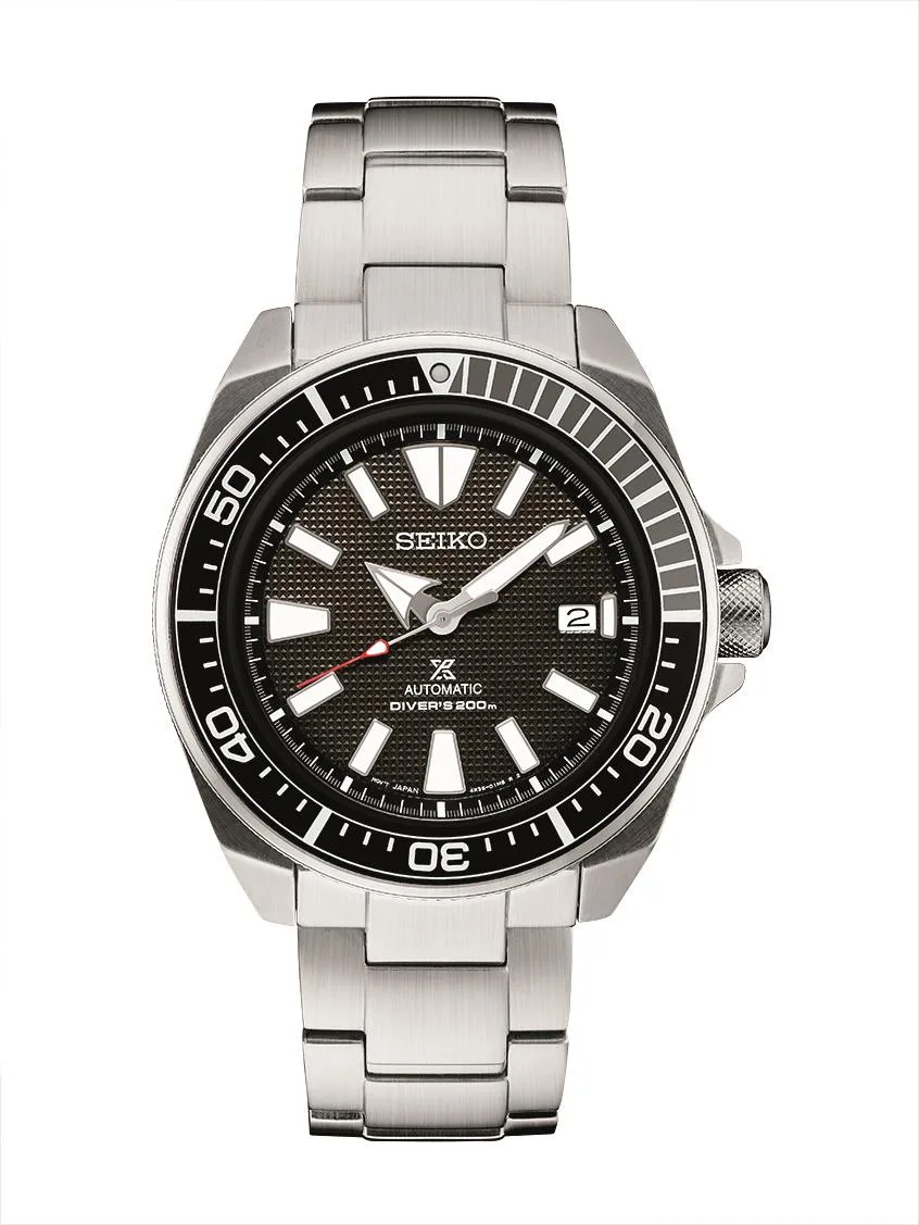 Seiko Watch Mens Automatic Diver Silver/ Black Case Black Dial