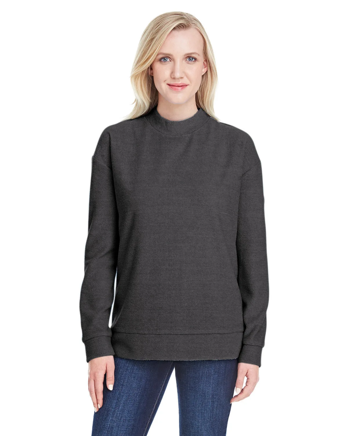 J AMERICA Ladies' Weekend French Terry Mock Neck Crew