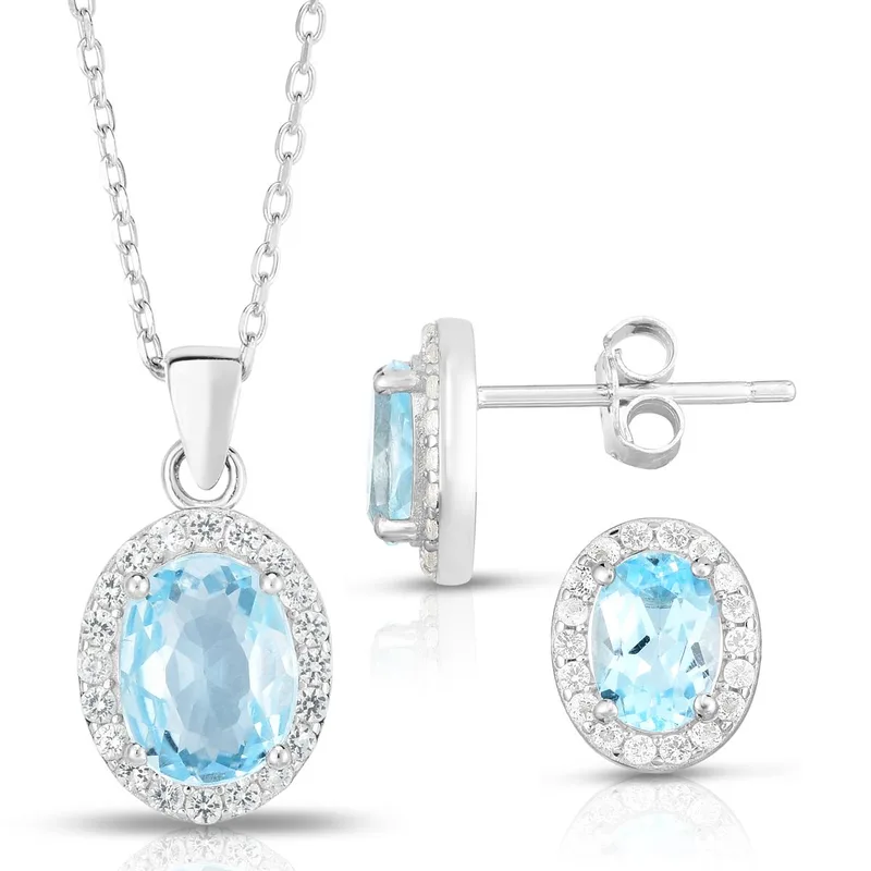 Jilco Inc Blue Topaz Oval Earring & Necklace Set