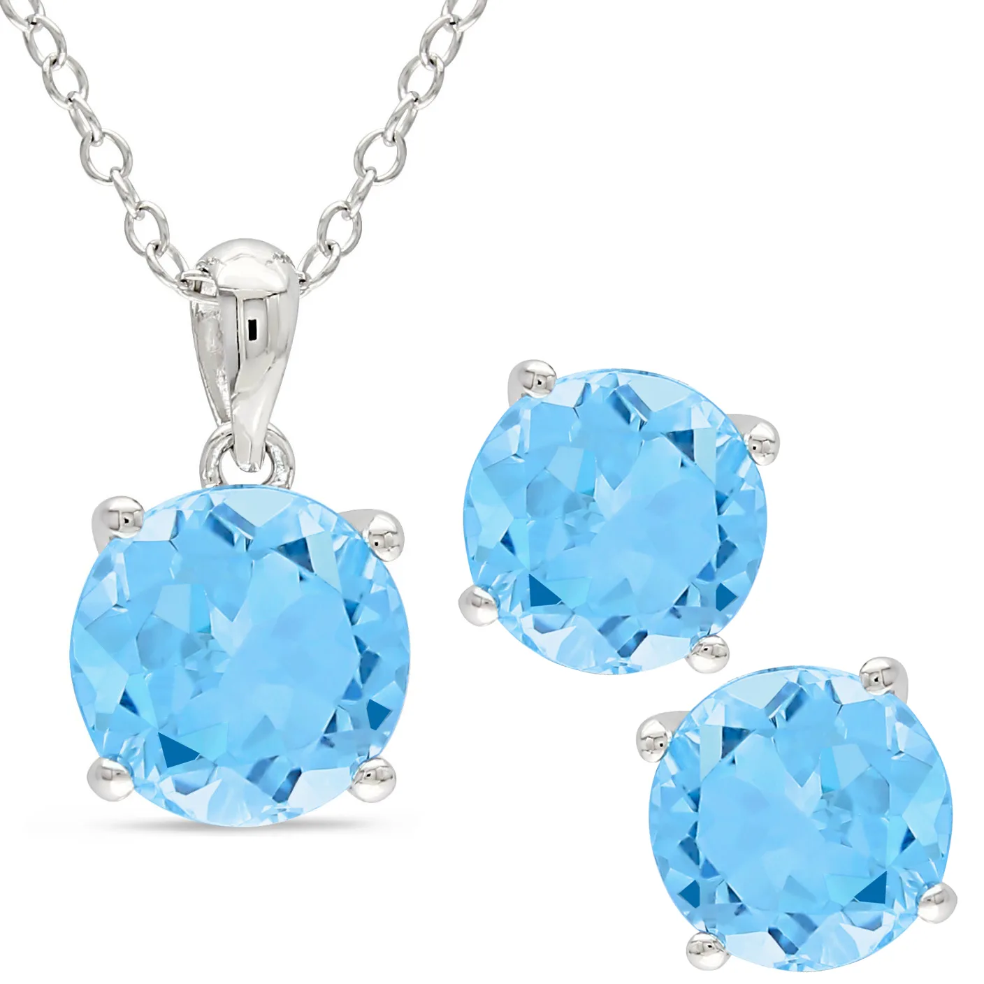 Jilco Inc Blue Topaz Stud Earring & Necklace Set