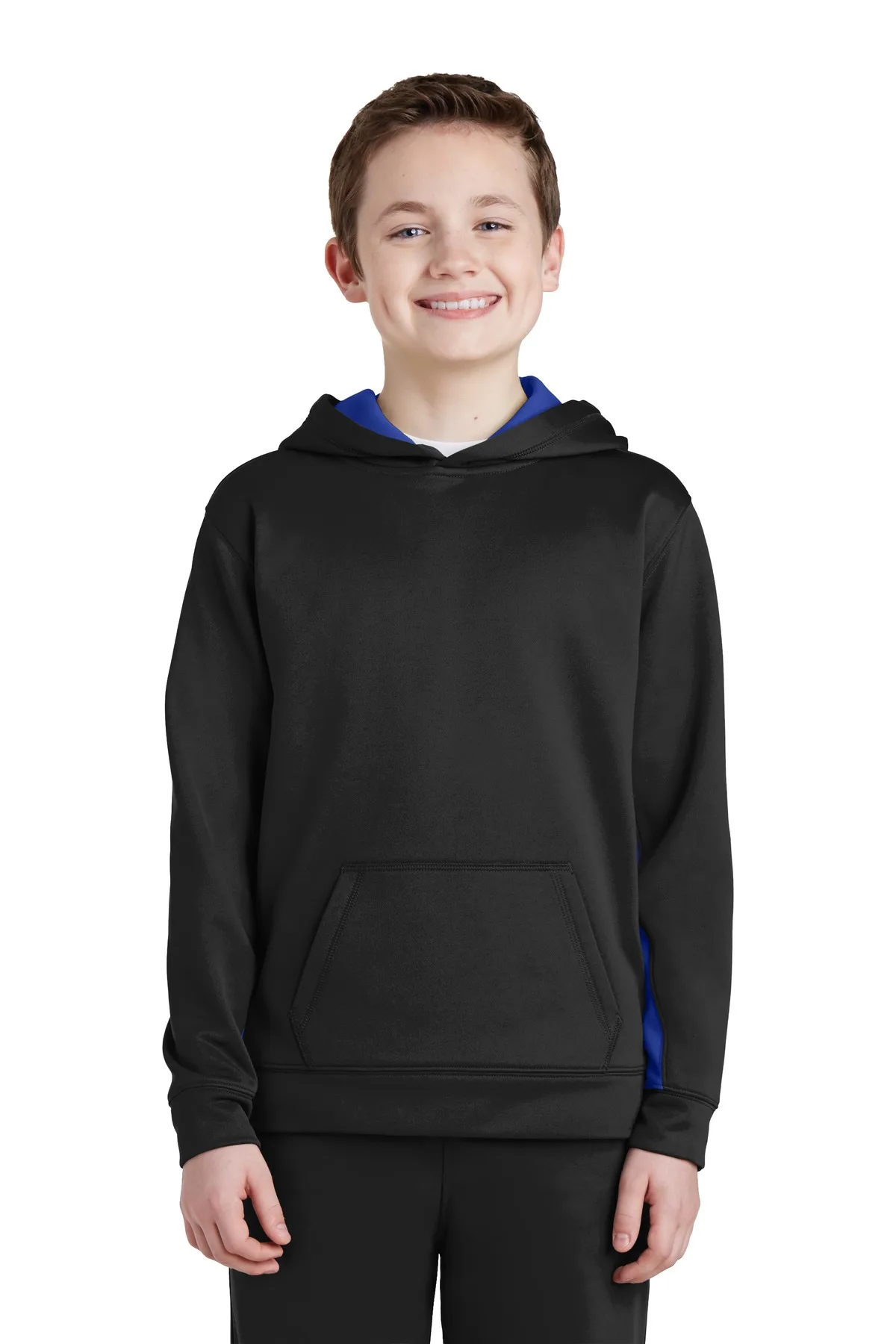 Sport-Tek® Youth Sport-Wick® Fleece Colorblock Hooded Pullover.