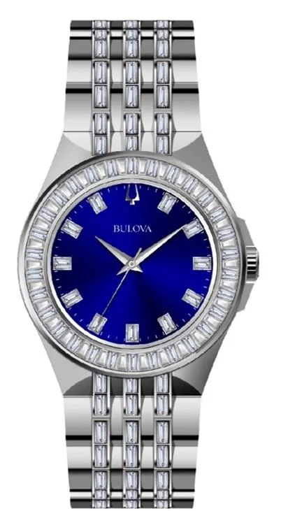 Bulova Watches Men's Crystal Stainless Steel Bracelet Watch, Blue Dial
