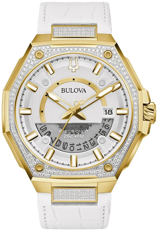 Bulova Watches Men's Precisionist X White Leather Strap Watch White Dial