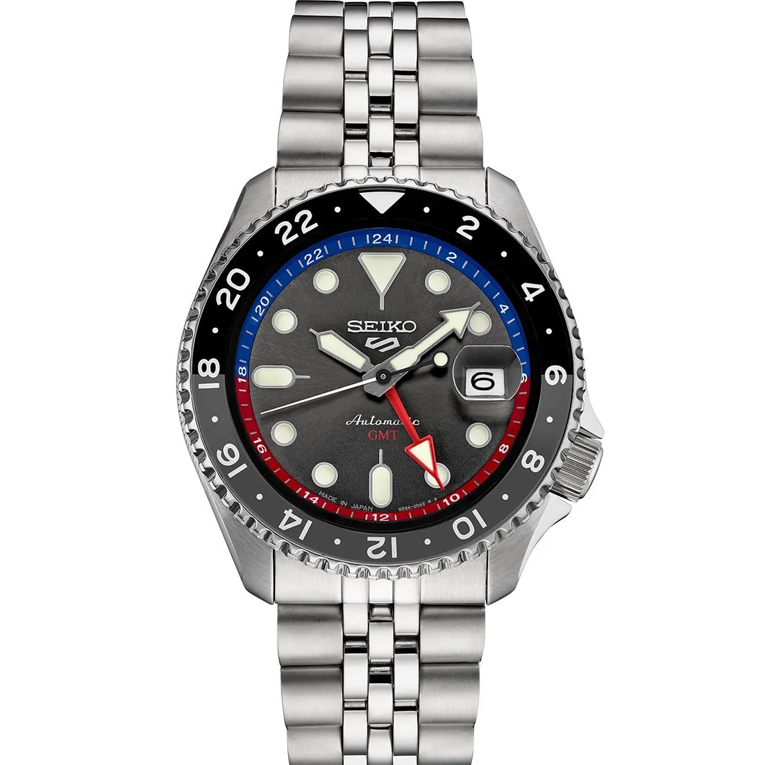 Seiko Watch 5 Sports Ss Automatic Gmt Charcoal Dial
