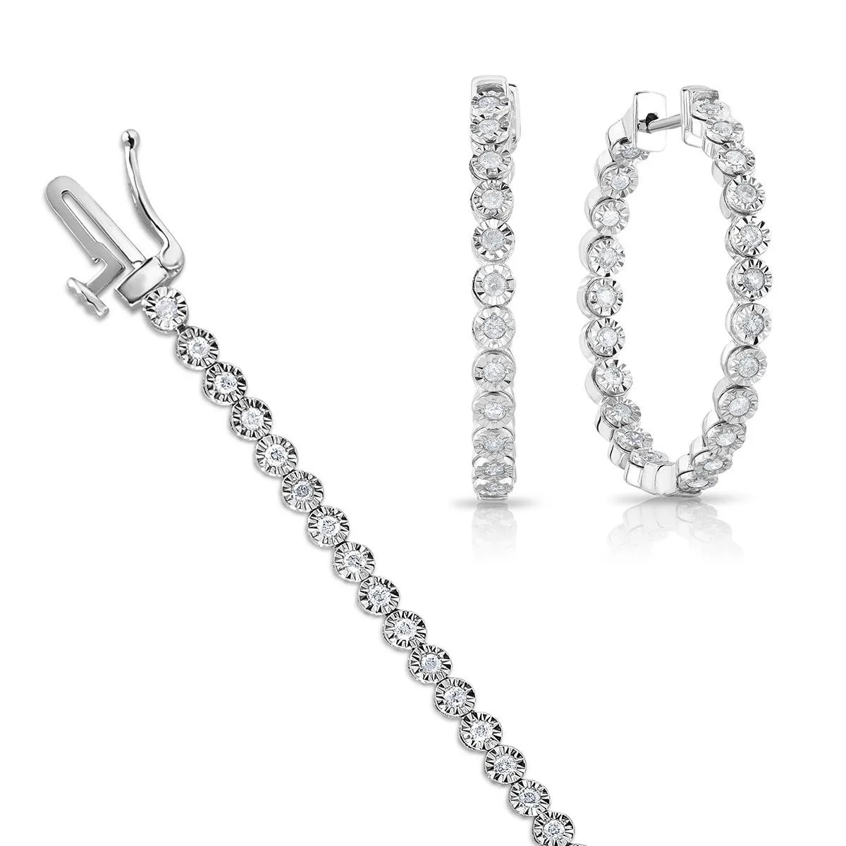 Jilco Inc Diamond Bracelet & Earring Set - White Gold