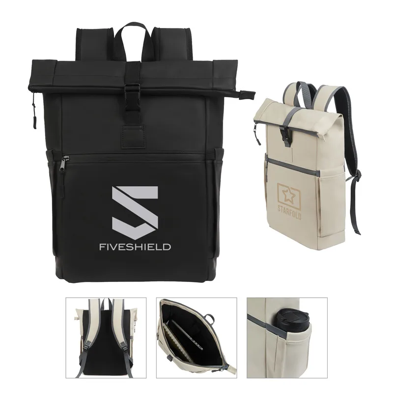 Casey PU Roll-Top Laptop Backpack
