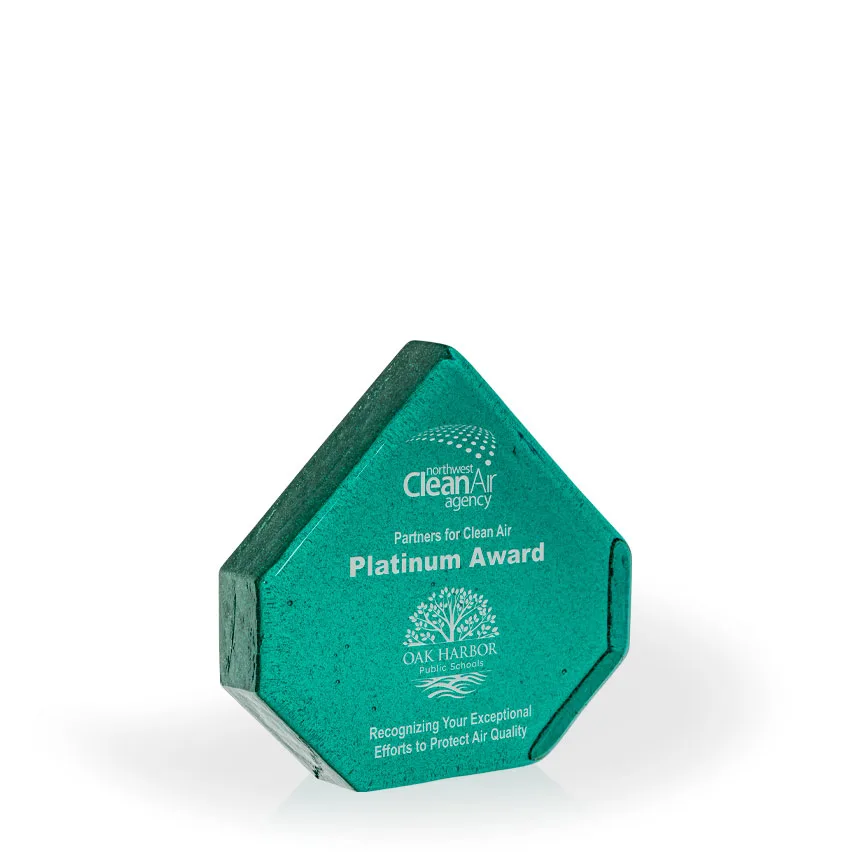 Weddell Teal Pinnacle Recycled Glass Award, 6"