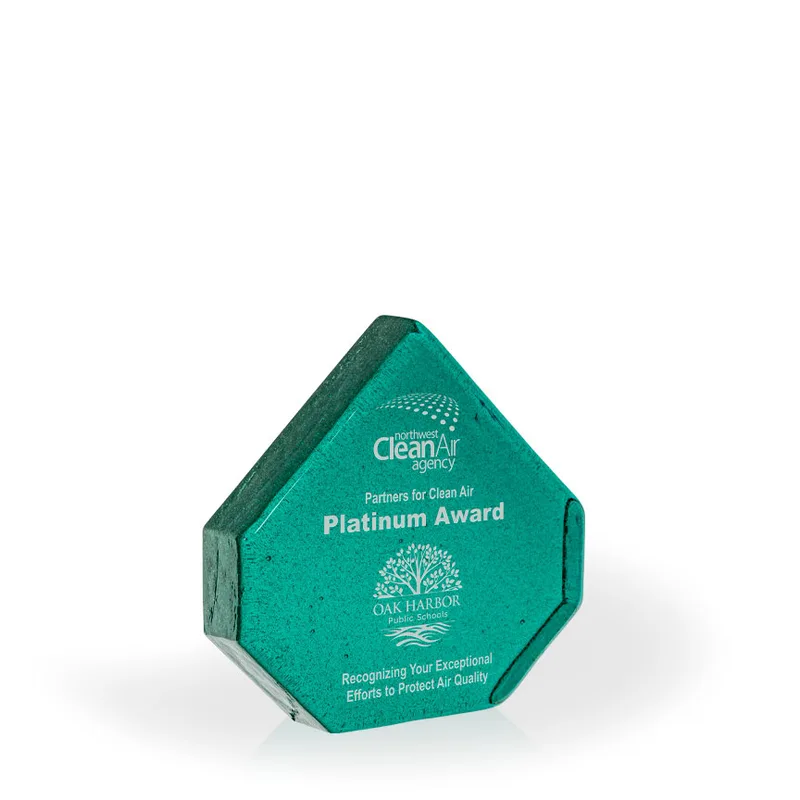 Weddell Teal Pinnacle Recycled Glass Award, 6"