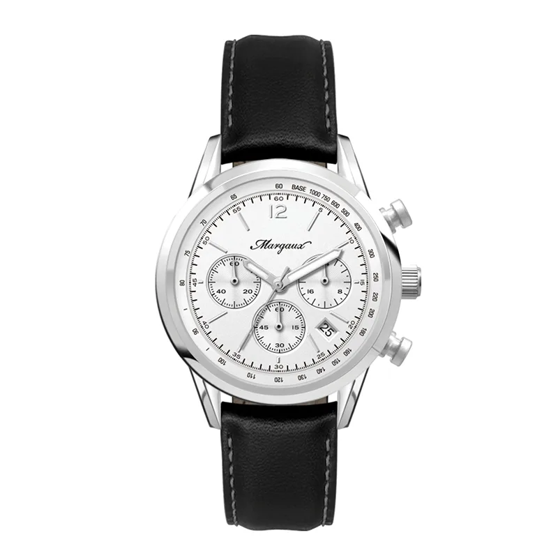 Wc3065 34mm Steel Silver Case, Chronograph Mvmt, White Dial, Dte Display, Leather Strap, Flat Minera