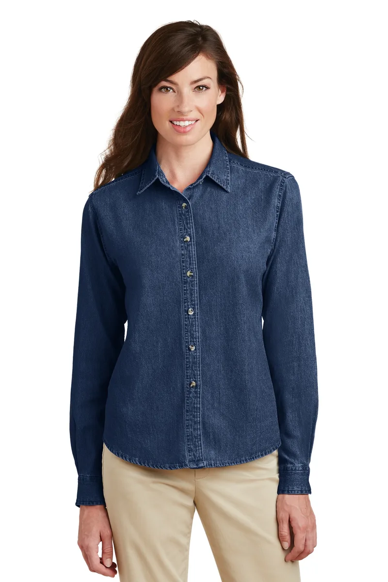 Port & Co™ Women's Long Sleeve Value Denim Shirt. view 2