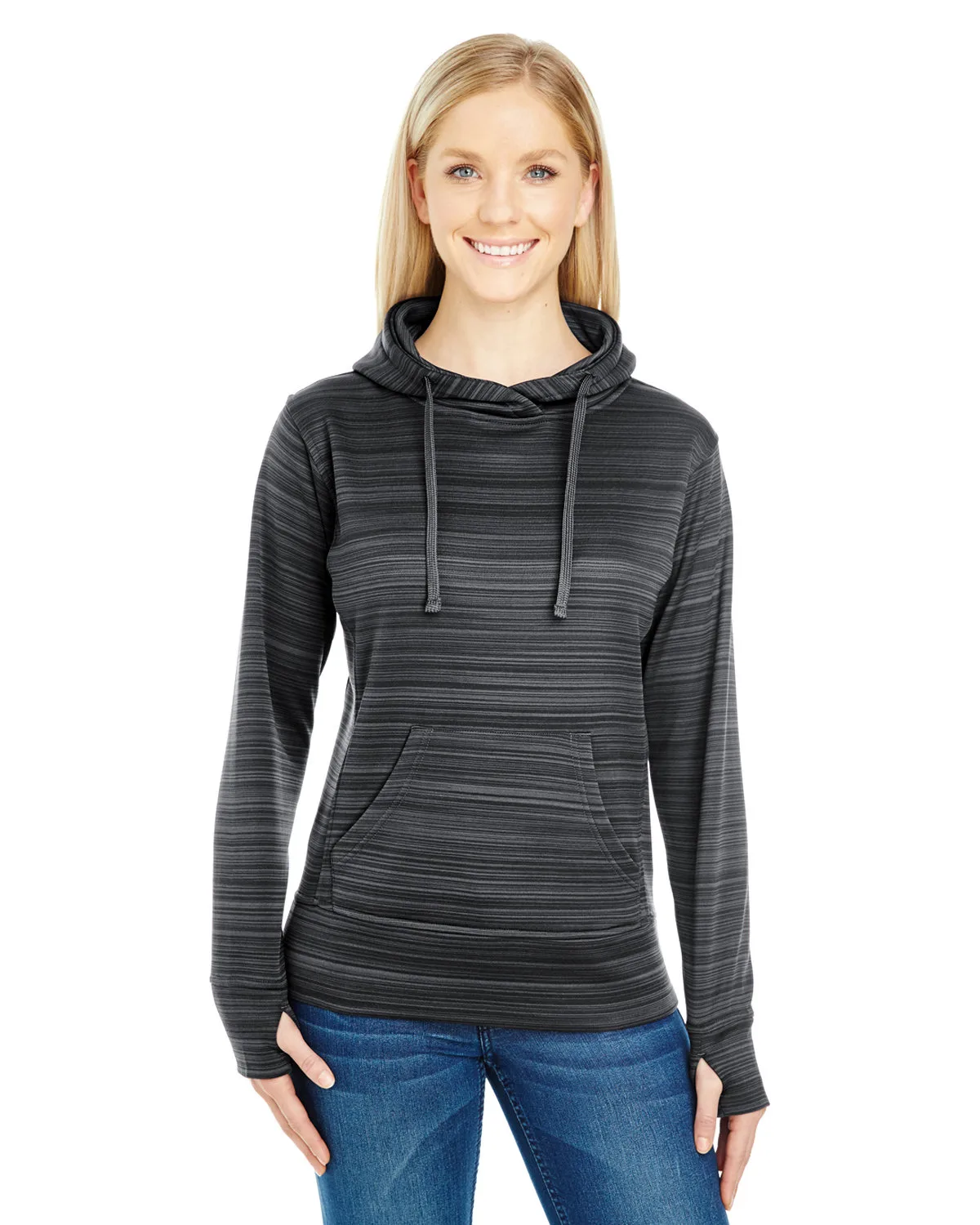 J AMERICA Ladies' Odyssey Striped Poly Fleece Lapover Hood view 2