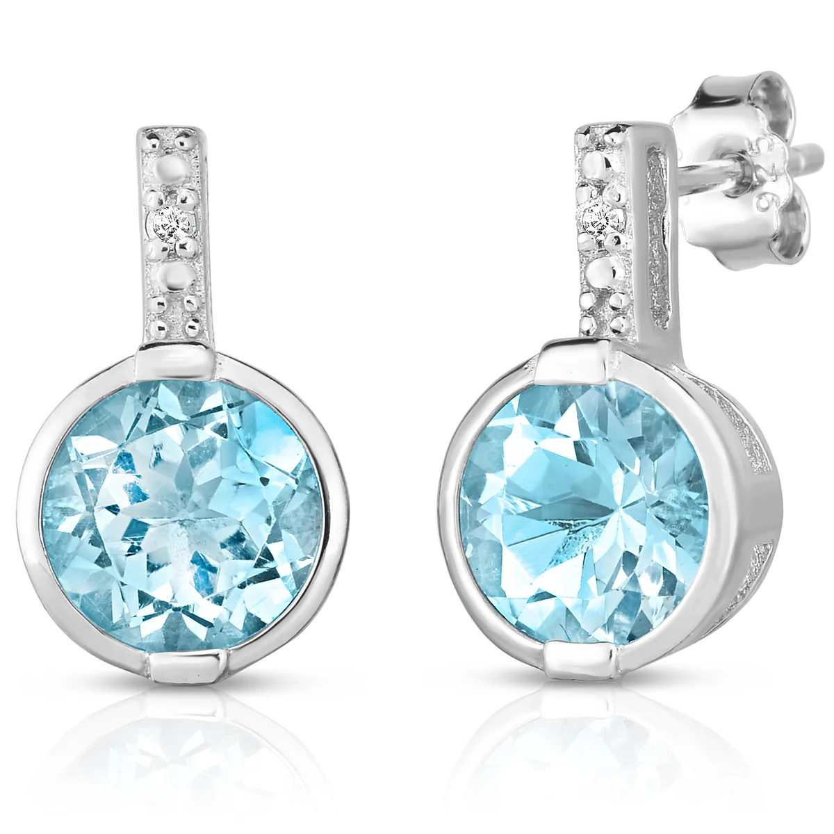 Jilco Inc Diamond & Blue Topaz Earrings - 7mm