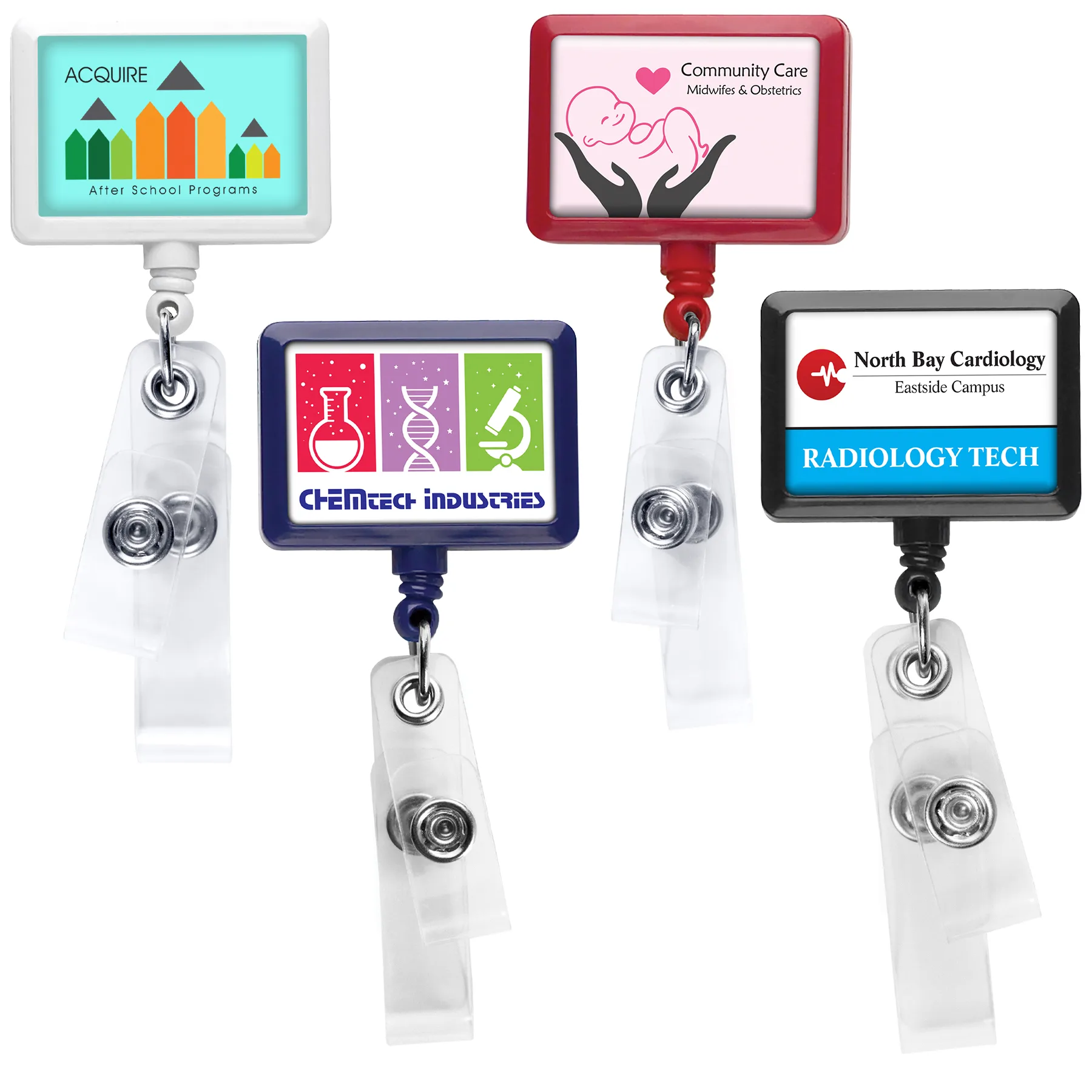 Anti-Microbial Rectangle 2 Strap Retractable Badge Reel