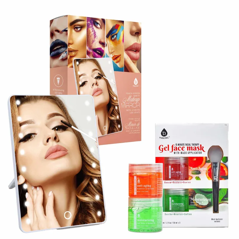 Pursonic Touchscreen Led Vanity Mirror And Glam Glow Luxurious Gel & Mud Face Mask Set