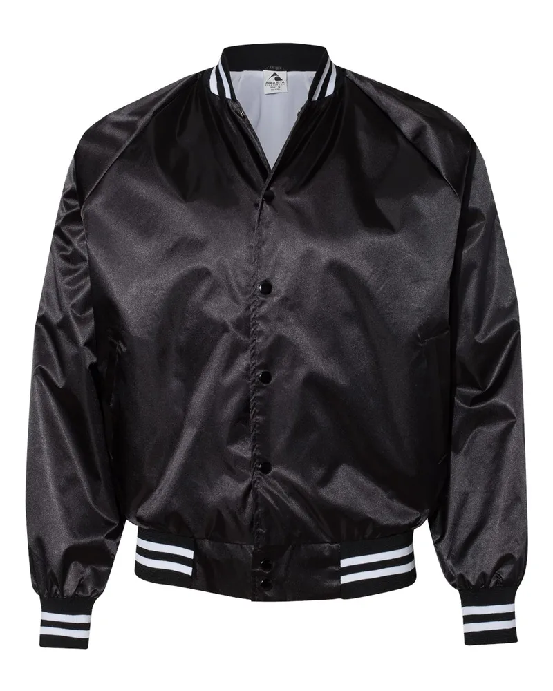 Augusta Sportswear® Satin Baseball Jacket w/Striped Trim