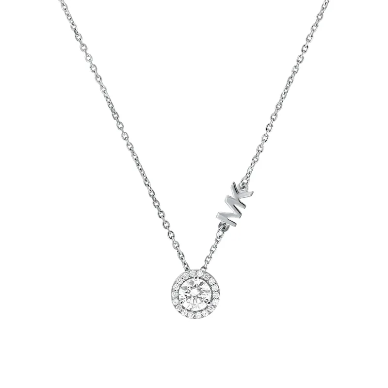 Michael Kors Sterling Silver Mk Logo Necklace Silver