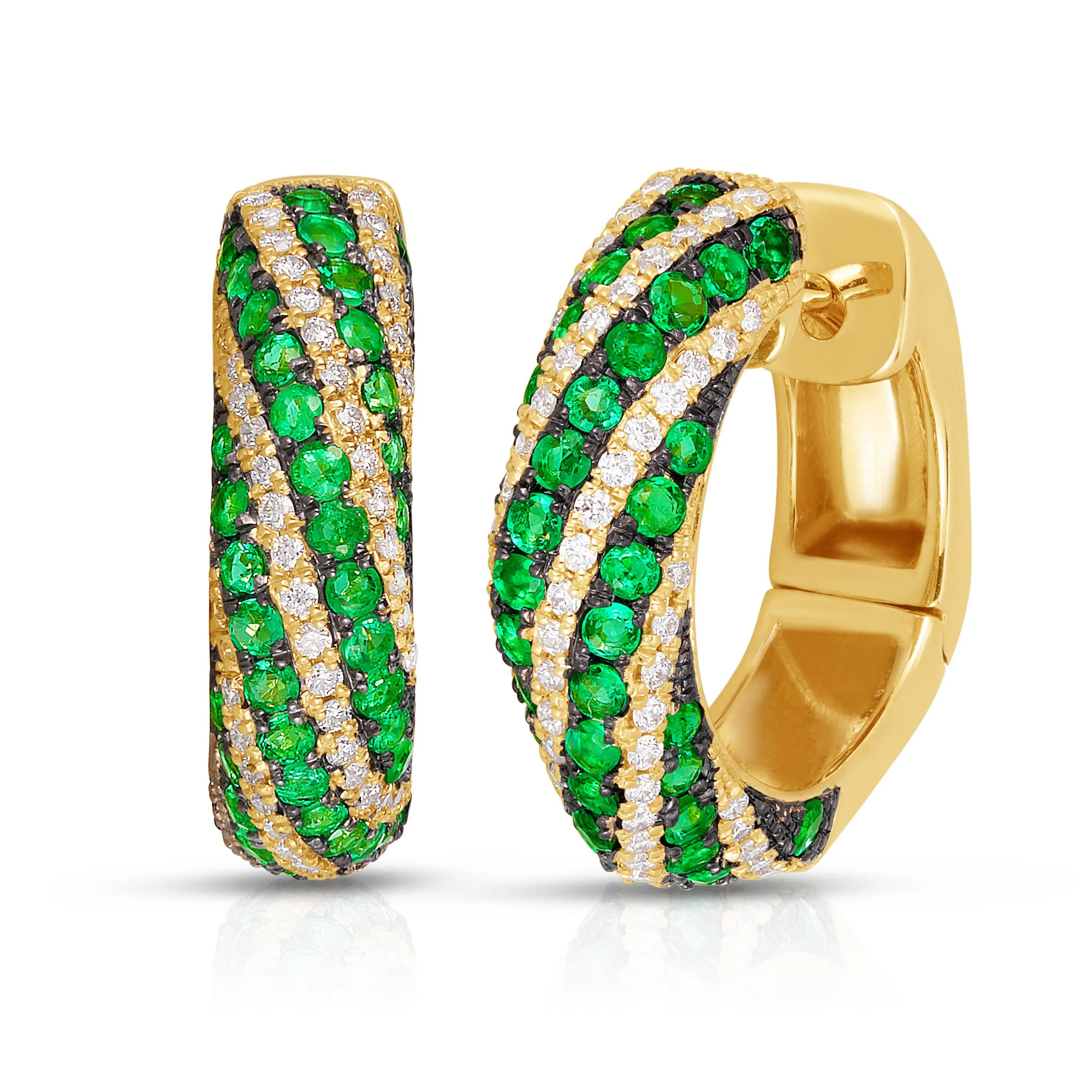 Jilco Inc Emerald And Diamond Hoop Earrings - Yellow Gold