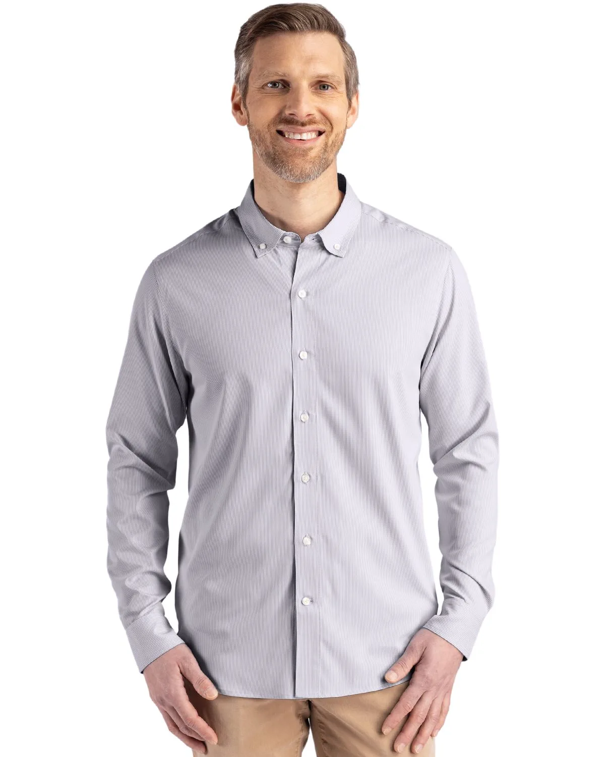 Cutter & Buck Skyline Recycled Pinstripe Mens Big & Tall Long Sleeve Button Down Dress Shirt