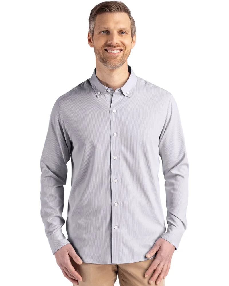 Cutter & Buck Skyline Recycled Pinstripe Mens Long Sleeve Button Down Dress Shirt