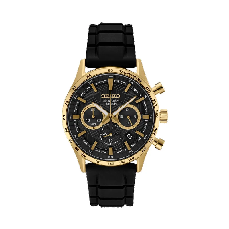 Seiko Men's Essentials Chronograph Black Silicone Watch