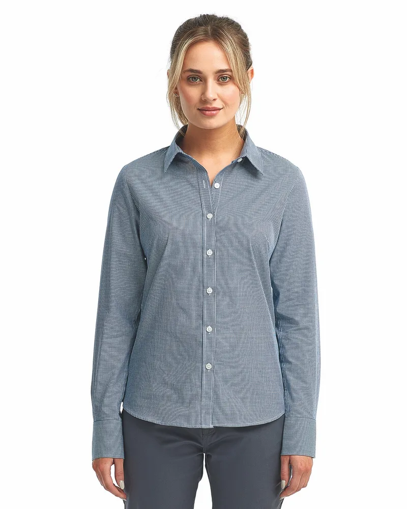 ARTISAN COLLECTION BY REPRIME Ladies' Microcheck Gingham Long-Sleeve Cotton Shirt view 3