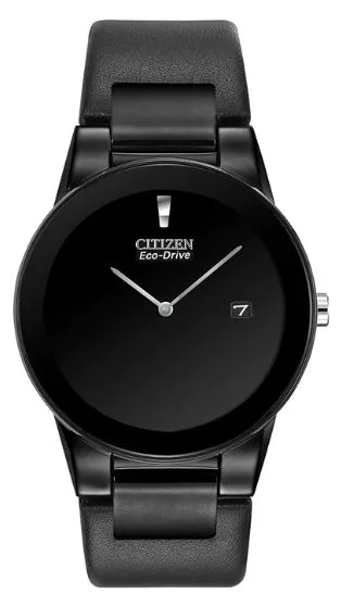 Citizen® Men's Axiom Collection Eco-Drive® Watch w/Black Leather Strap & Black Dial